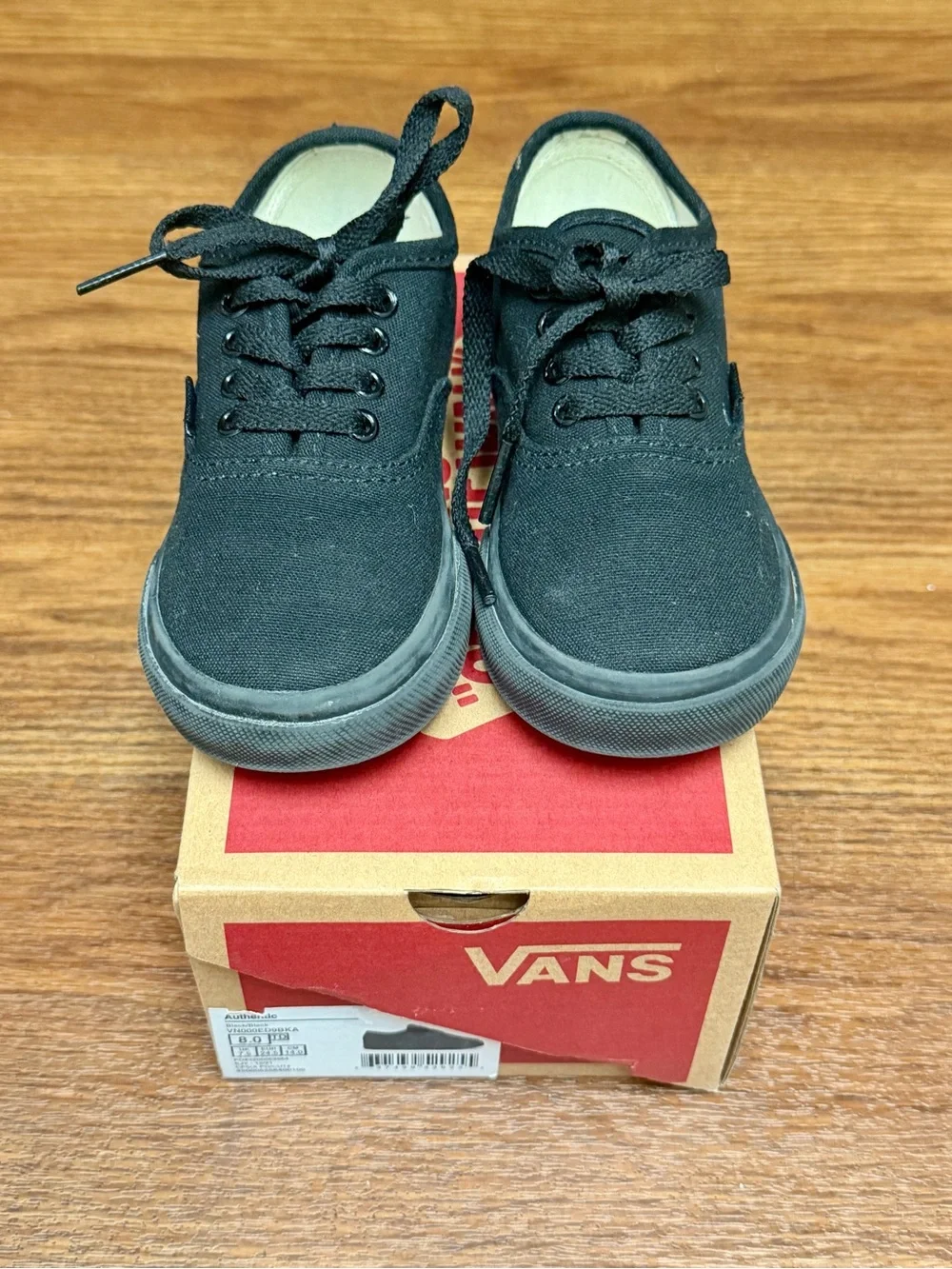 Vans Authentic Toddler Black on Black Canvas Sneakers Size 8